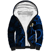 Personalised Kahoolawe Hawaii Sherpa Hoodie Polynesian Tattoo and Pacific Plumeria Blue Vibe LT9 Unisex Blue - Polynesian Pride