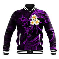 Personalised Kahoolawe Hawaii Baseball Jacket Polynesian Tattoo and Pacific Plumeria Purple Vibe LT9 Unisex Purple - Polynesian Pride