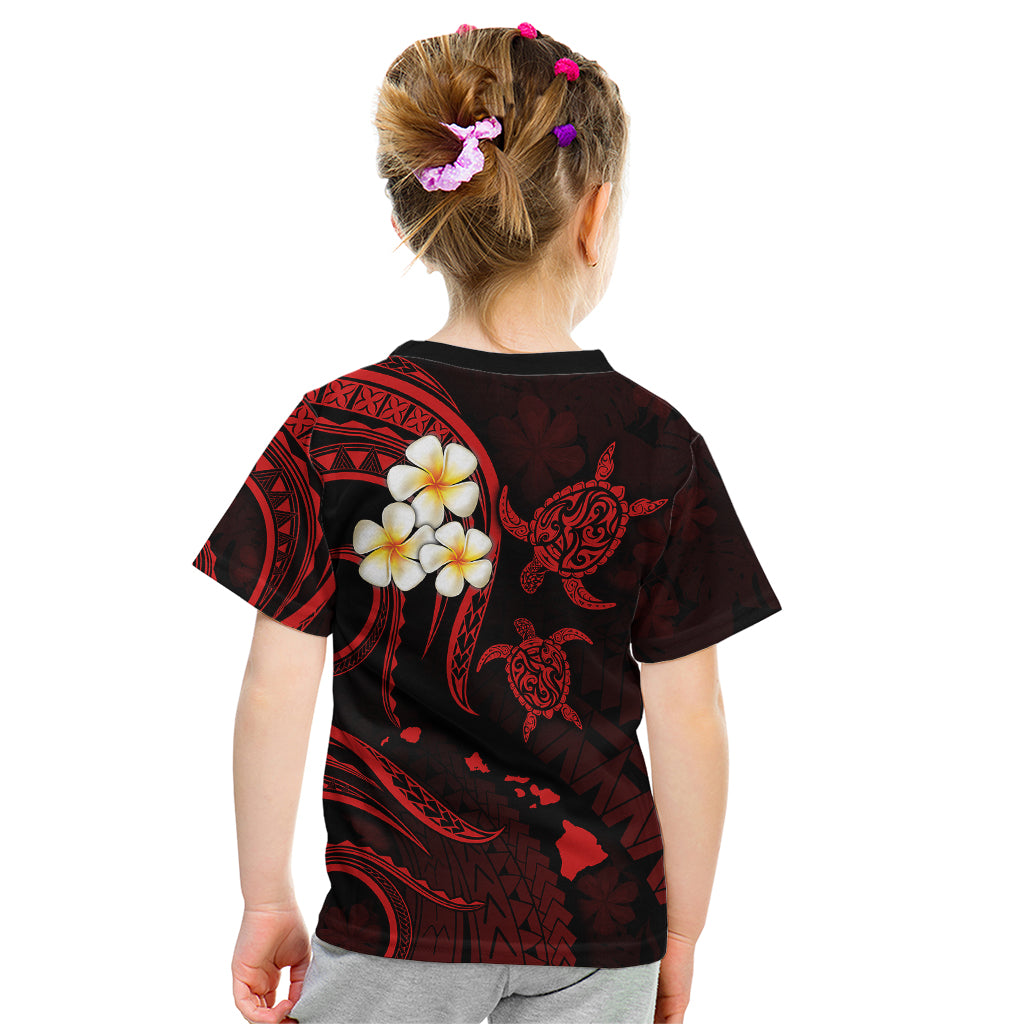 Personalised Kahoolawe Hawaii Kid T Shirt Polynesian Tattoo and Pacific Plumeria Red Vibe LT9 - Polynesian Pride
