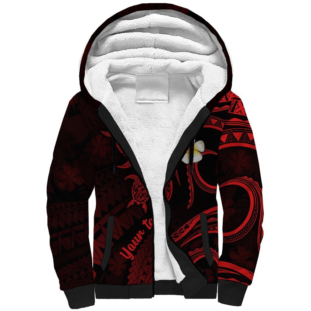 Personalised Kahoolawe Hawaii Sherpa Hoodie Polynesian Tattoo and Pacific Plumeria Red Vibe LT9 Unisex Red - Polynesian Pride