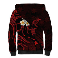 Personalised Kahoolawe Hawaii Sherpa Hoodie Polynesian Tattoo and Pacific Plumeria Red Vibe LT9 - Polynesian Pride