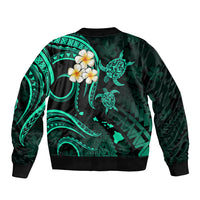 Personalised Kahoolawe Hawaii Sleeve Zip Bomber Jacket Polynesian Tattoo and Pacific Plumeria Turquoise Vibe LT9 - Polynesian Pride
