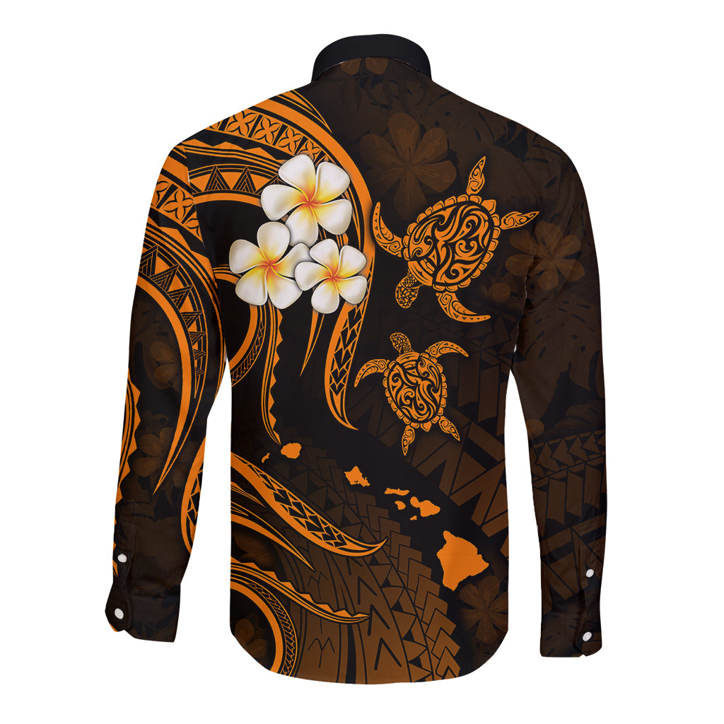 Hawaii Long Sleeve Button Shirt Maui Islands Pacific Plumeria Gold Vibe LT9 - Polynesian Pride