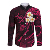 Hawaii Long Sleeve Button Shirt Maui Islands Pacific Plumeria Pink Vibe LT9 Unisex Pink - Polynesian Pride