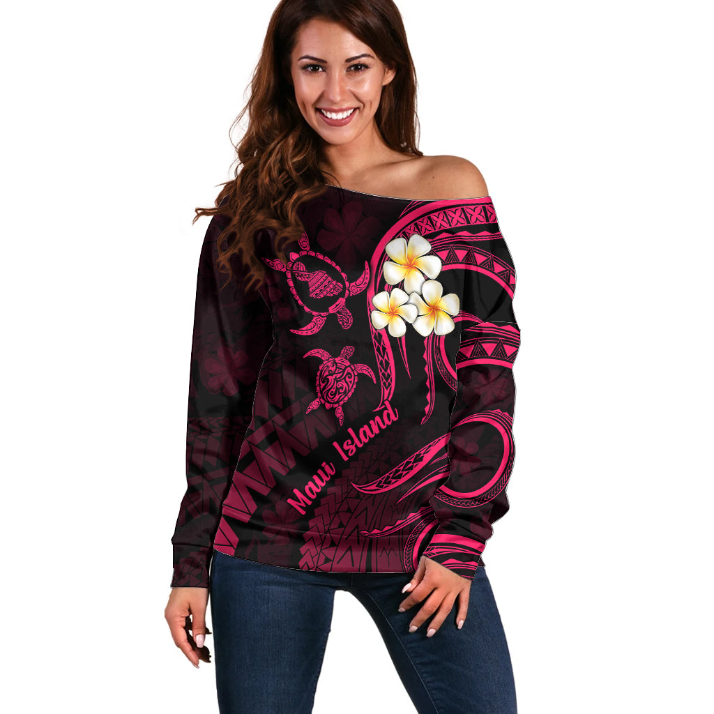 Hawaii Off Shoulder Sweater Maui Islands Pacific Plumeria Pink Vibe LT9 Women Pink - Polynesian Pride