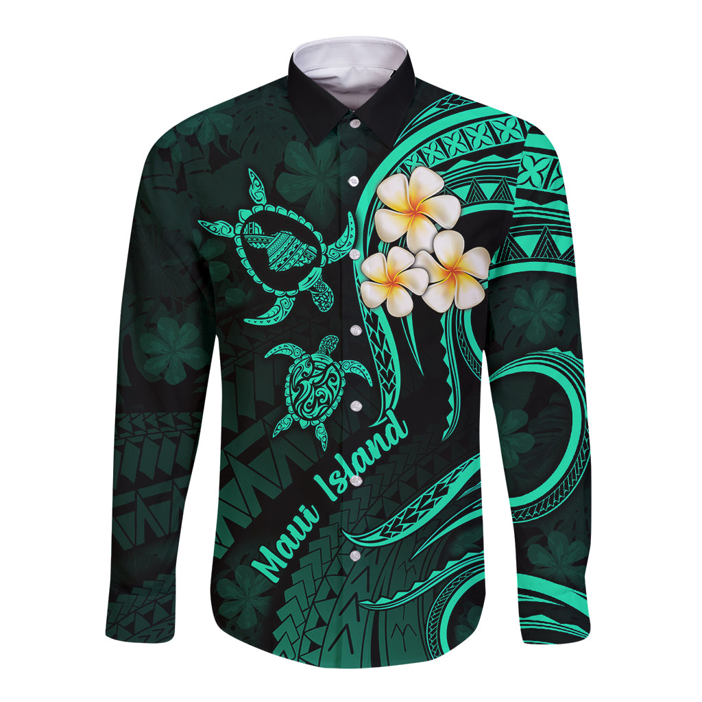 Hawaii Long Sleeve Button Shirt Maui Islands Pacific Plumeria Turquoise Vibe LT9 Unisex Turquoise - Polynesian Pride