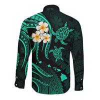 Hawaii Long Sleeve Button Shirt Maui Islands Pacific Plumeria Turquoise Vibe LT9 - Polynesian Pride