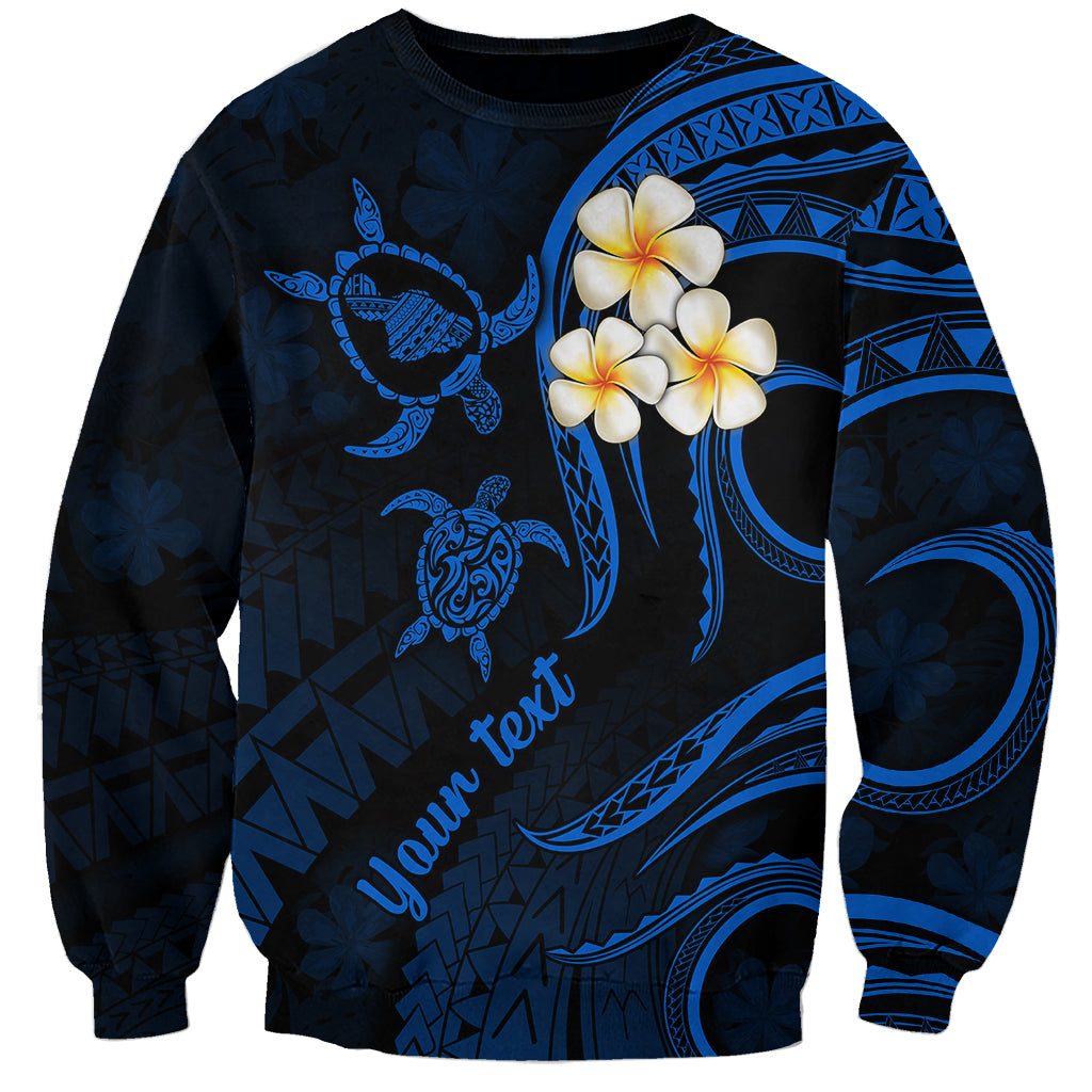 Personalised Maui Hawaii Sweatshirt Polynesian Tattoo and Pacific Plumeria Blue Vibe LT9 Unisex Blue - Polynesian Pride