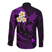 Personalised Maui Hawaii Long Sleeve Button Shirt Polynesian Tattoo and Pacific Plumeria Purple Vibe LT9 - Polynesian Pride