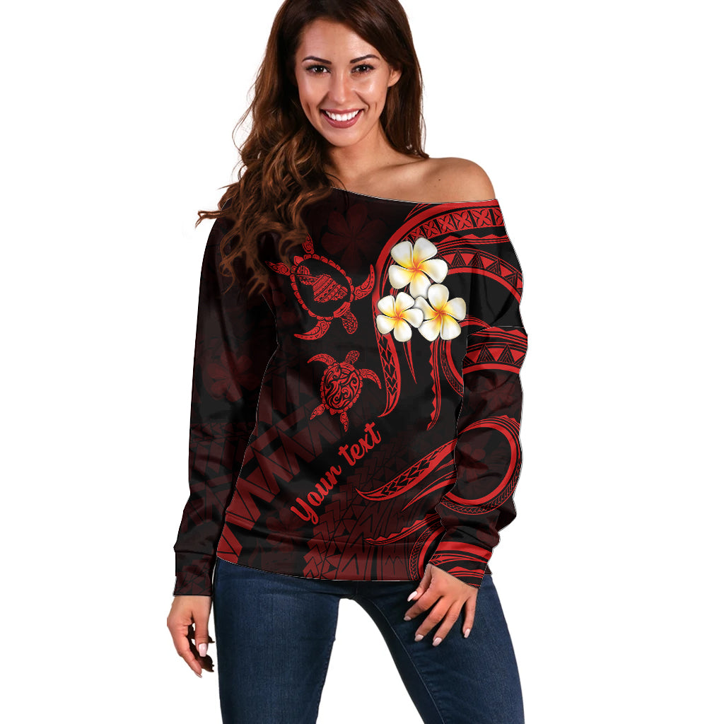 Personalised Maui Hawaii Off Shoulder Sweater Polynesian Tattoo and Pacific Plumeria Red Vibe LT9 Women Red - Polynesian Pride