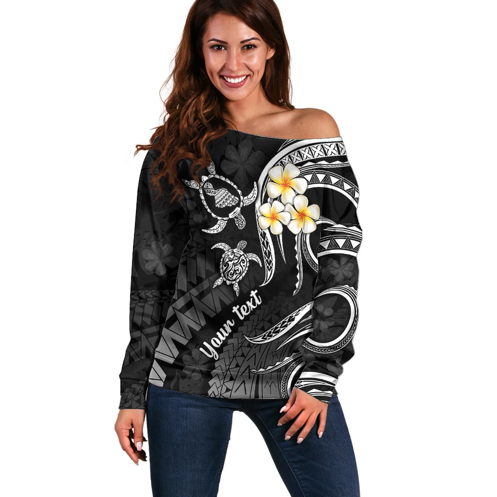 Personalised Maui Hawaii Off Shoulder Sweater Polynesian Tattoo and Pacific Plumeria White Vibe LT9 Women White - Polynesian Pride