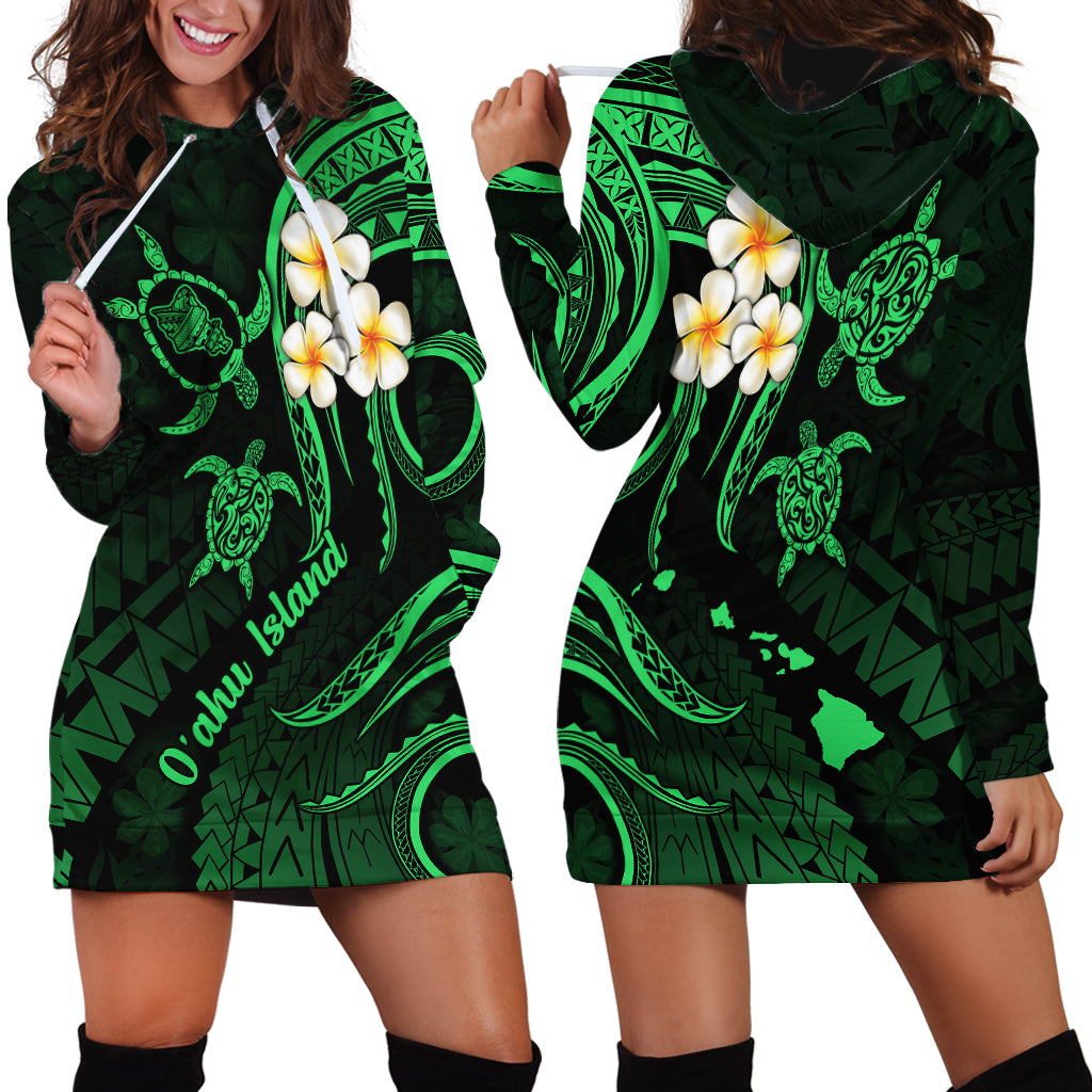Hawaii Hoodie Dress Oahu Islands Pacific Plumeria Green Vibe LT9 - Polynesian Pride