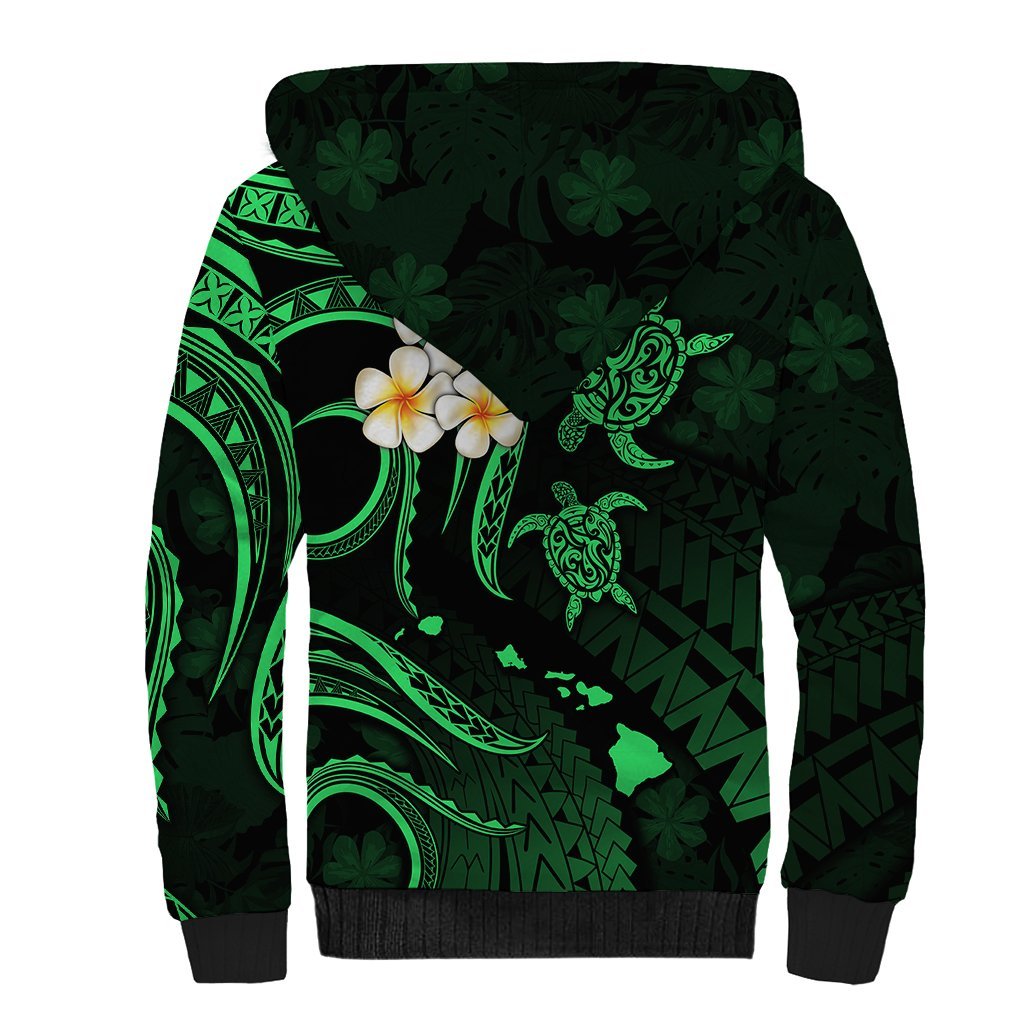 Hawaii Sherpa Hoodie Oahu Islands Pacific Plumeria Green Vibe LT9 - Polynesian Pride