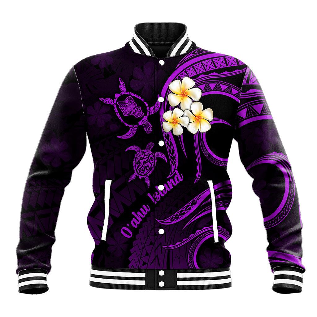 Hawaii Baseball Jacket Oahu Islands Pacific Plumeria Purple Vibe LT9 Unisex Purple - Polynesian Pride