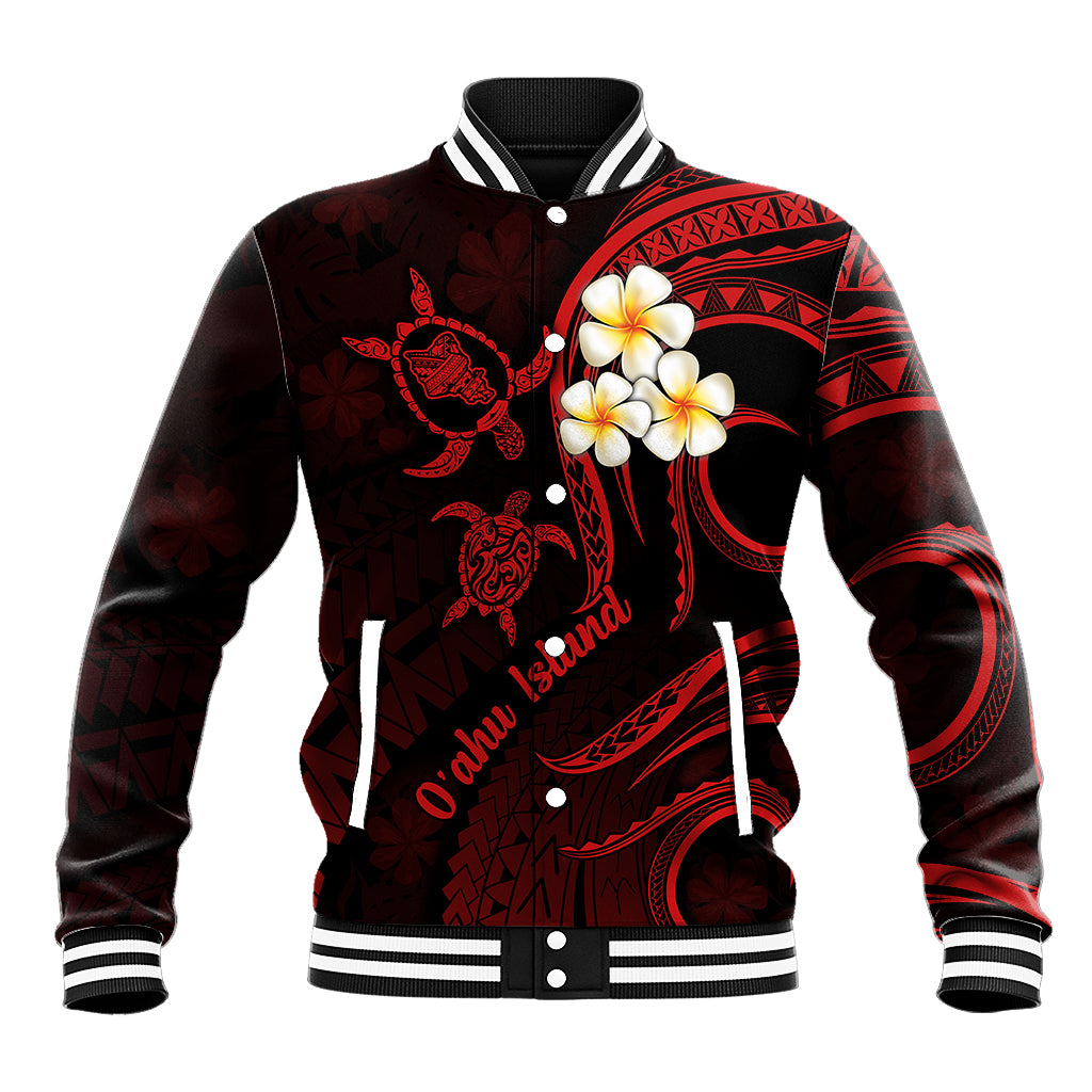 Hawaii Baseball Jacket Oahu Islands Pacific Plumeria Red Vibe LT9 Unisex Red - Polynesian Pride