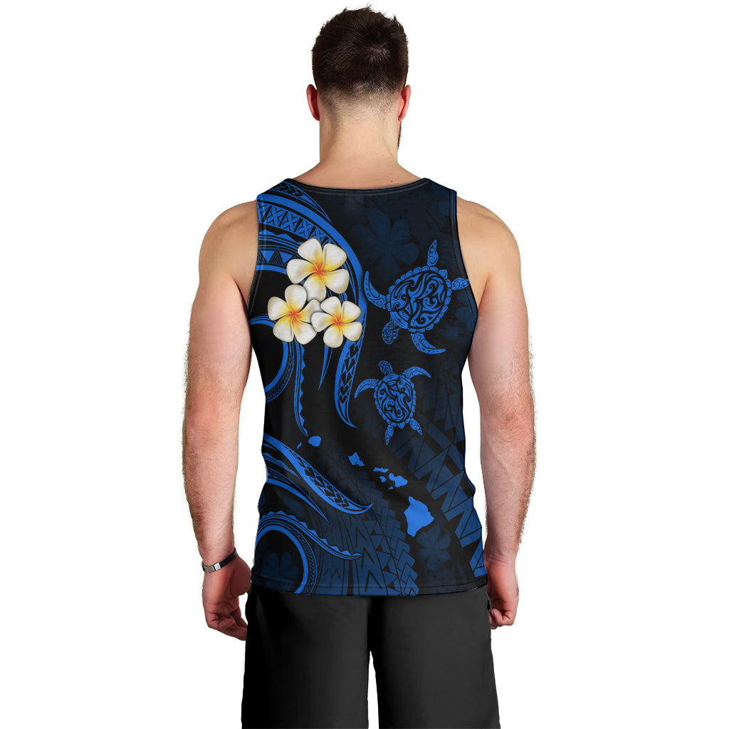 Personalised Oahu Hawaii Men Tank Top Polynesian Tattoo and Pacific Plumeria Blue Vibe LT9 - Polynesian Pride