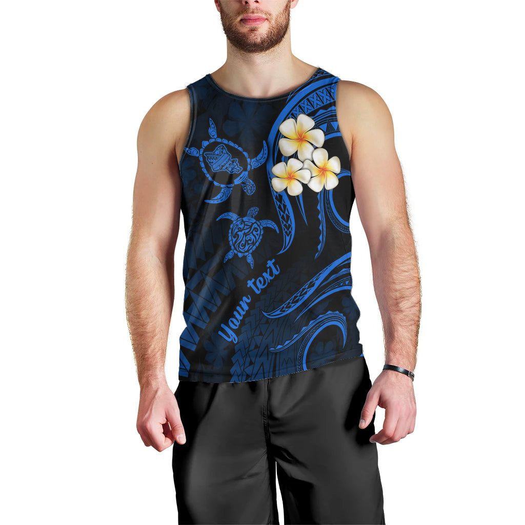 Personalised Oahu Hawaii Men Tank Top Polynesian Tattoo and Pacific Plumeria Blue Vibe LT9 - Polynesian Pride