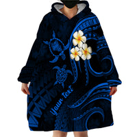 Personalised Oahu Hawaii Wearable Blanket Hoodie Polynesian Tattoo and Pacific Plumeria Blue Vibe LT9 - Polynesian Pride