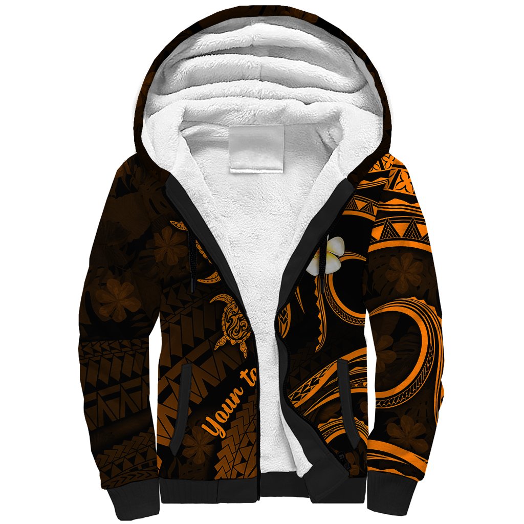 Personalised Oahu Hawaii Sherpa Hoodie Polynesian Tattoo and Pacific Plumeria Gold Vibe LT9 Unisex Gold - Polynesian Pride