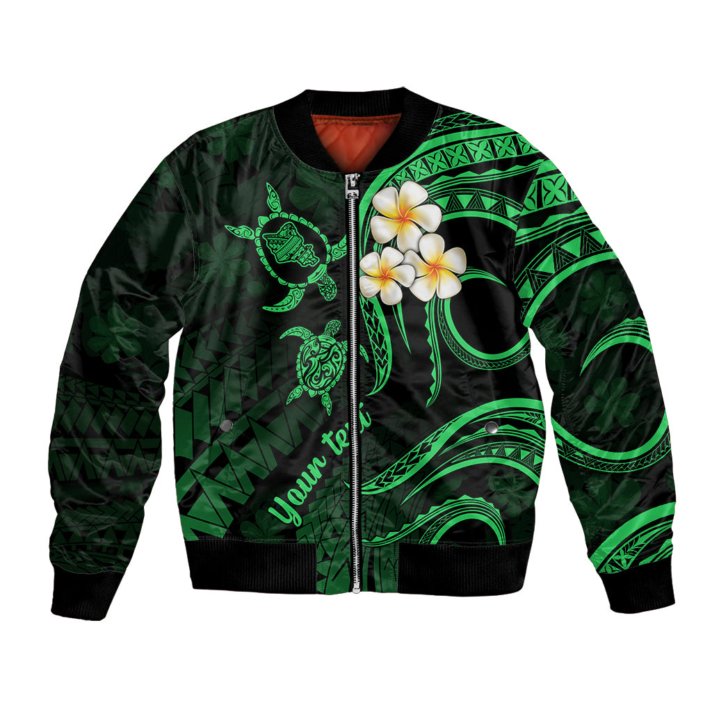 Personalised Oahu Hawaii Bomber Jacket Polynesian Tattoo and Pacific Plumeria Green Vibe LT9 Unisex Green - Polynesian Pride