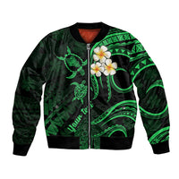 Personalised Oahu Hawaii Bomber Jacket Polynesian Tattoo and Pacific Plumeria Green Vibe LT9 Unisex Green - Polynesian Pride