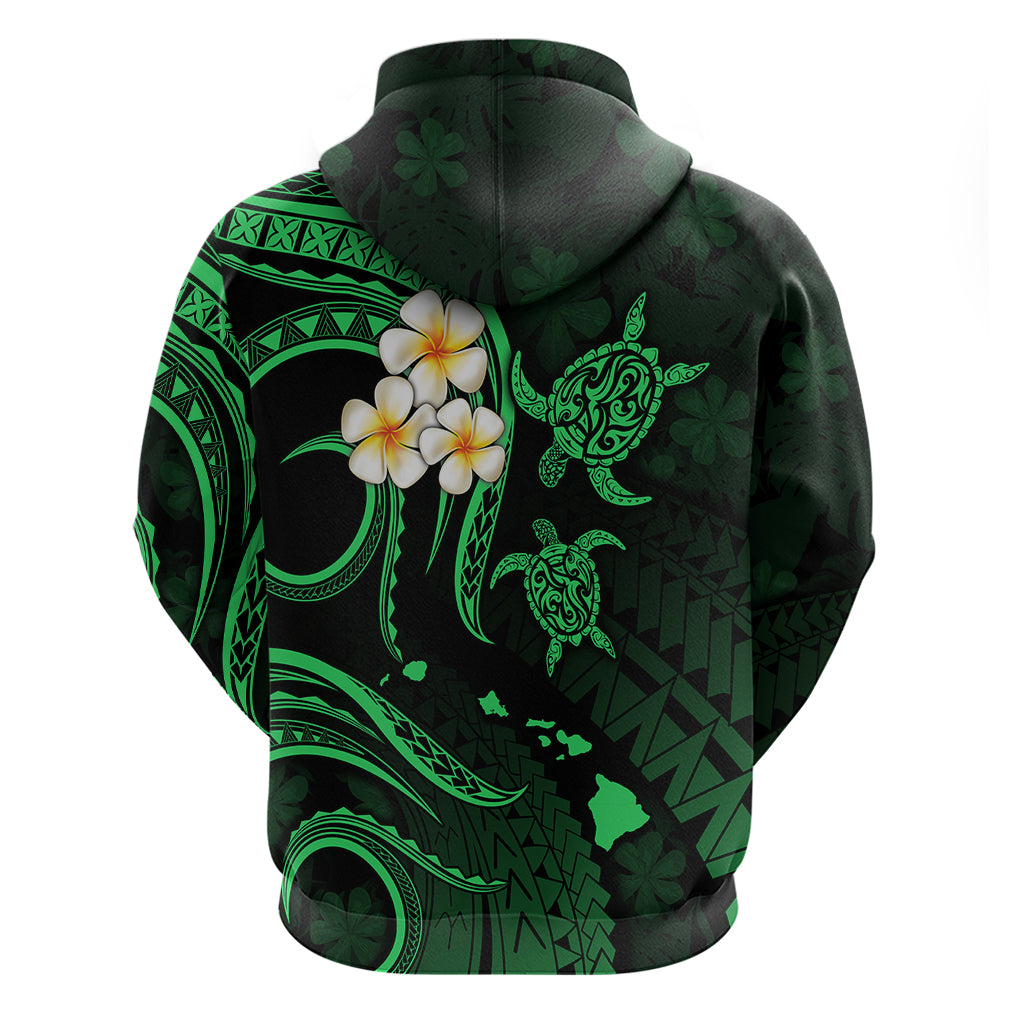 Custom Oahu Hawaii Hoodie Polynesian Tattoo and Pacific Plumeria Green Vibe LT9 - Polynesian Pride