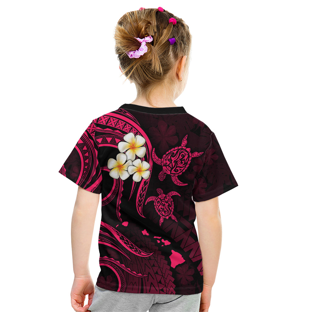 Personalised Oahu Hawaii Kid T Shirt Polynesian Tattoo and Pacific Plumeria Pink Vibe LT9 - Polynesian Pride