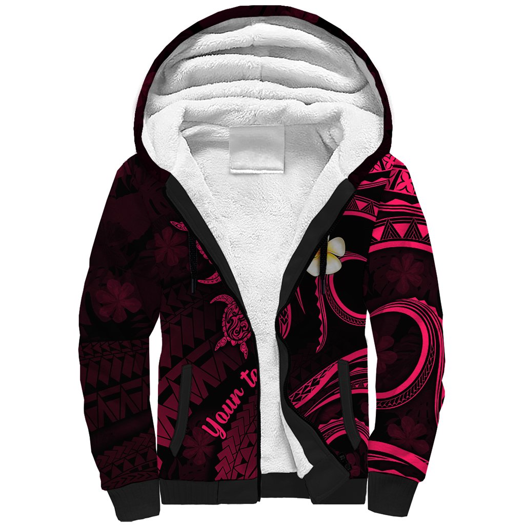 Personalised Oahu Hawaii Sherpa Hoodie Polynesian Tattoo and Pacific Plumeria Pink Vibe LT9 Unisex Pink - Polynesian Pride