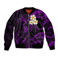 Personalised Oahu Hawaii Bomber Jacket Polynesian Tattoo and Pacific Plumeria Purple Vibe LT9 Unisex Purple - Polynesian Pride