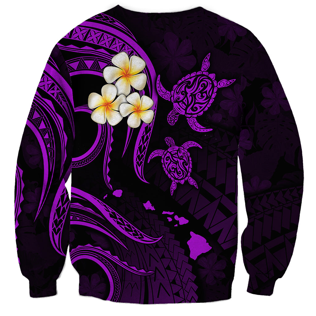 Personalised Oahu Hawaii Sweatshirt Polynesian Tattoo and Pacific Plumeria Purple Vibe LT9 - Polynesian Pride