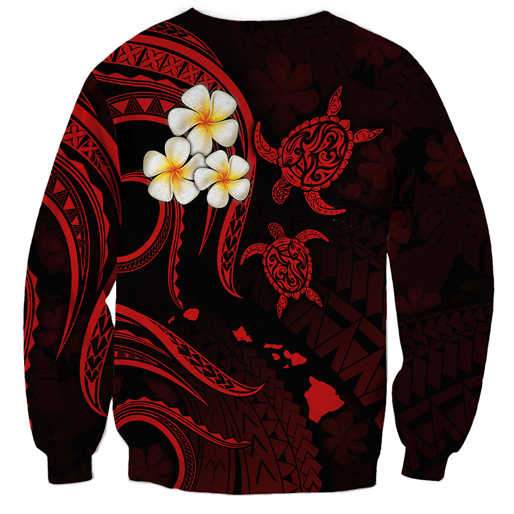 Personalised Oahu Hawaii Sweatshirt Polynesian Tattoo and Pacific Plumeria Red Vibe LT9 - Polynesian Pride