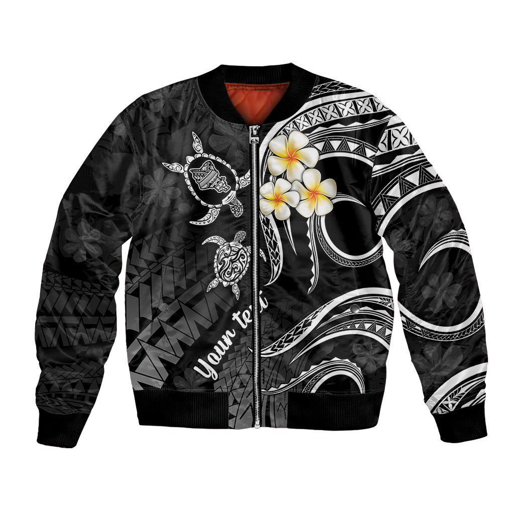 Personalised Oahu Hawaii Bomber Jacket Polynesian Tattoo and Pacific Plumeria White Vibe LT9 Unisex White - Polynesian Pride