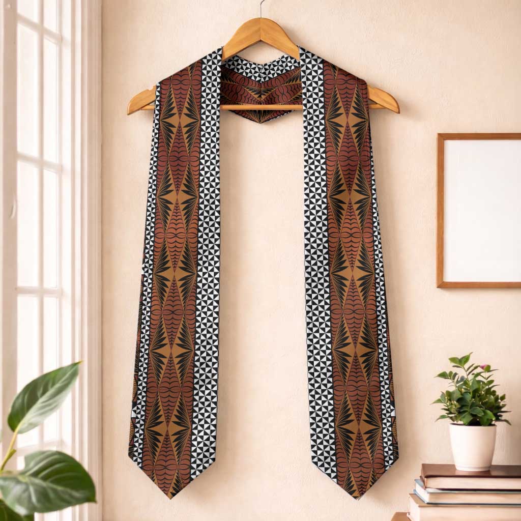 Malo e Lelei Tonga Graduation Stole Tongan Ngatu Tapa Cloth LT14 One Size Orange - Polynesian Pride