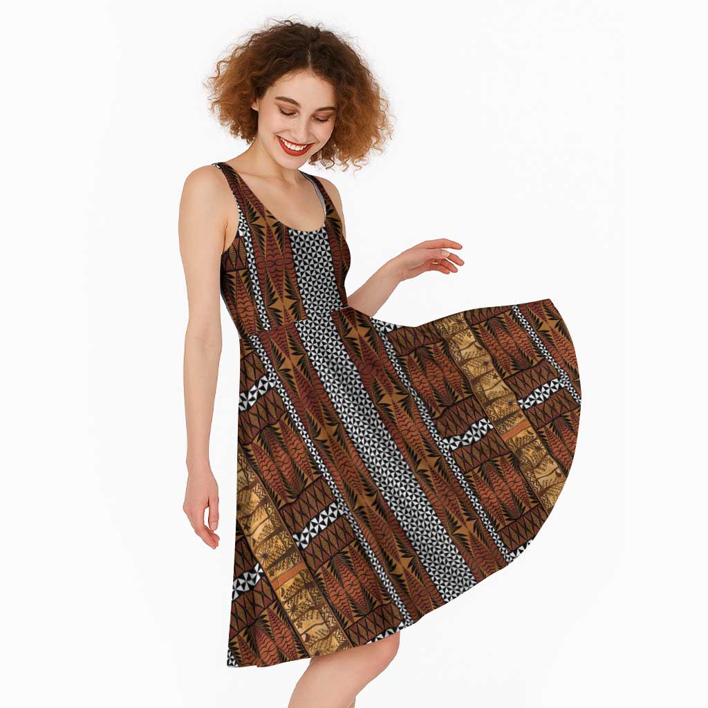 Malo e Lelei Tonga Midi Dress Tongan Ngatu Tapa Cloth - Polynesian Pride