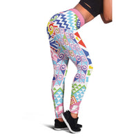 Maori Kowhaiwhai Taniko Patchwork Rainbow Motifs Leggings