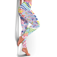 Maori Kowhaiwhai Taniko Patchwork Rainbow Motifs Leggings
