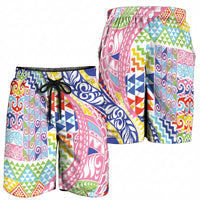 Maori Kowhaiwhai Taniko Patchwork Rainbow Motifs Shorts for Men