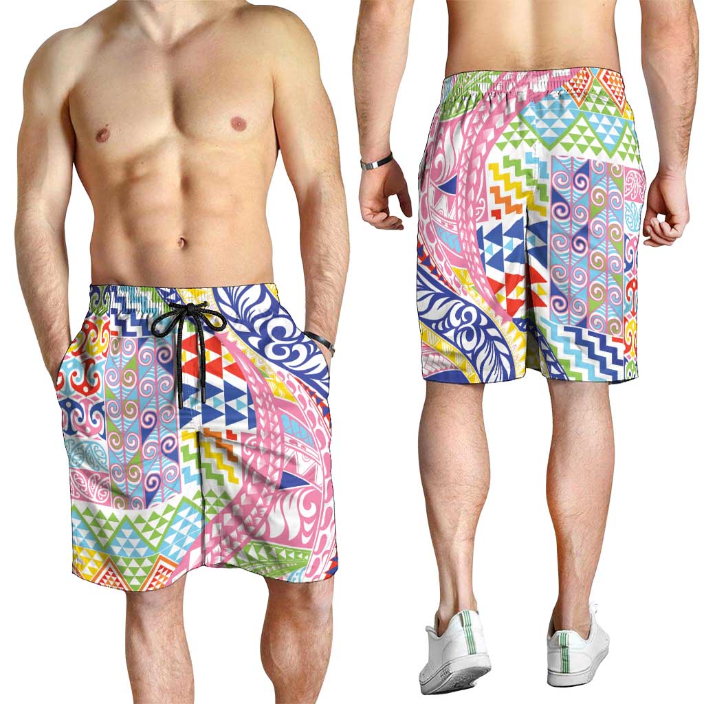 Maori Kowhaiwhai Taniko Patchwork Rainbow Motifs Shorts for Men