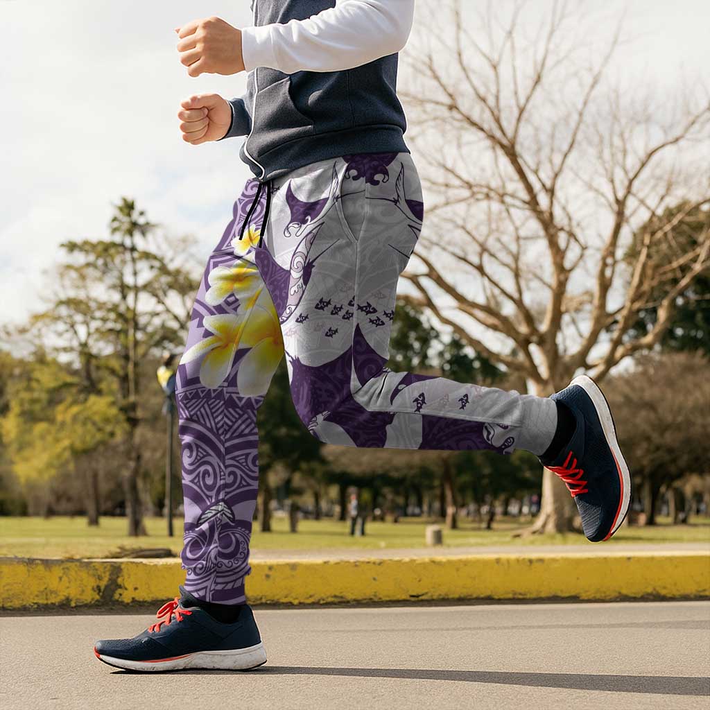 Maori Manta Ray Plumeria Deep Purple Jogger Pants - Polynesian Pride