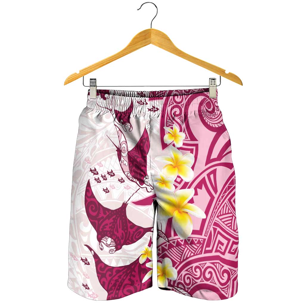 Maori Manta Ray Plumeria Royal Pink Shorts for Men - Polynesian Pride