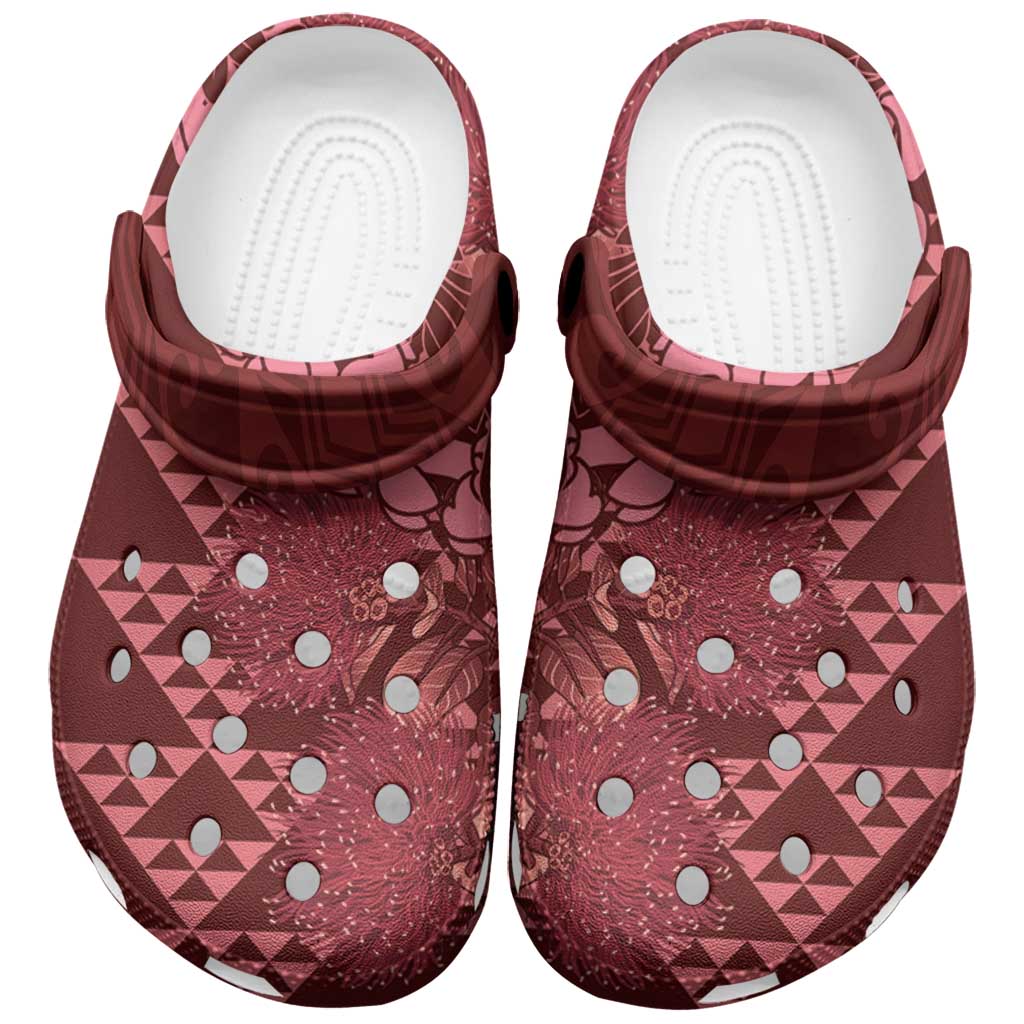 Maroon Aloha Hawaii Clogs Shoes Hawaiian Kakau Ohia Lehua Lei - Polynesian Pride