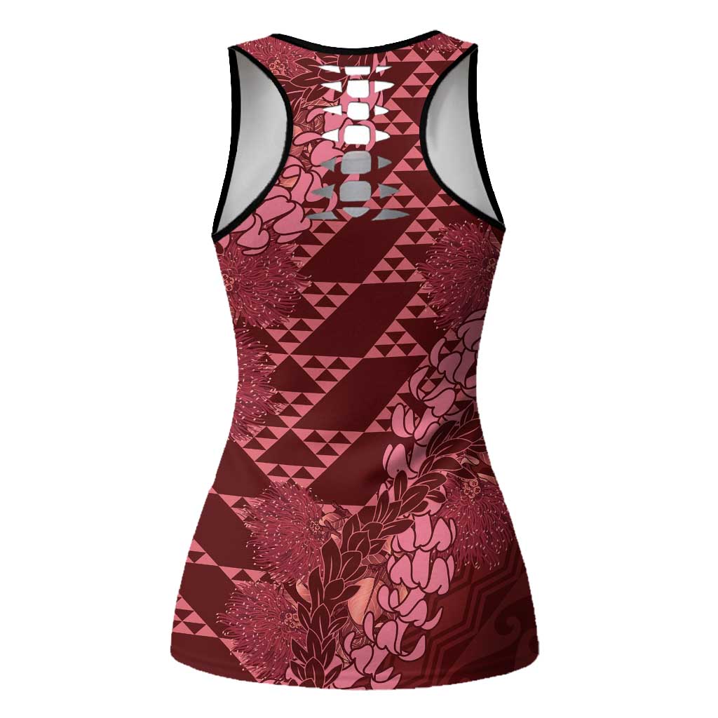Maroon Aloha Hawaii Hollow Tank Top Hawaiian Kakau Ohia Lehua Lei - Polynesian Pride