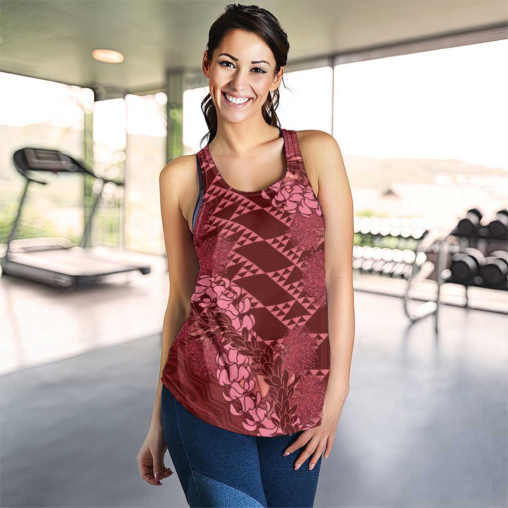 Maroon Aloha Hawaii Women Racerback Tank Hawaiian Kakau Ohia Lehua Lei LT14 - Polynesian Pride