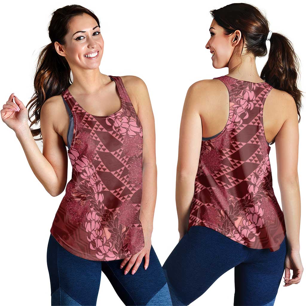 Maroon Aloha Hawaii Women Racerback Tank Hawaiian Kakau Ohia Lehua Lei LT14 - Polynesian Pride