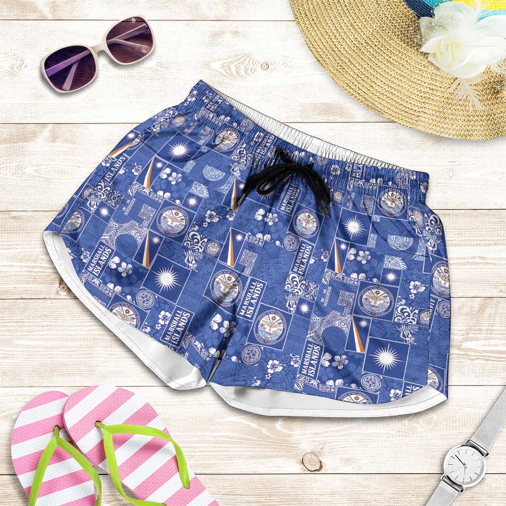 Marshall Islands Merry Christmas Shorts for Women Pacific Patchwork Xmas Vibes - Polynesian Pride