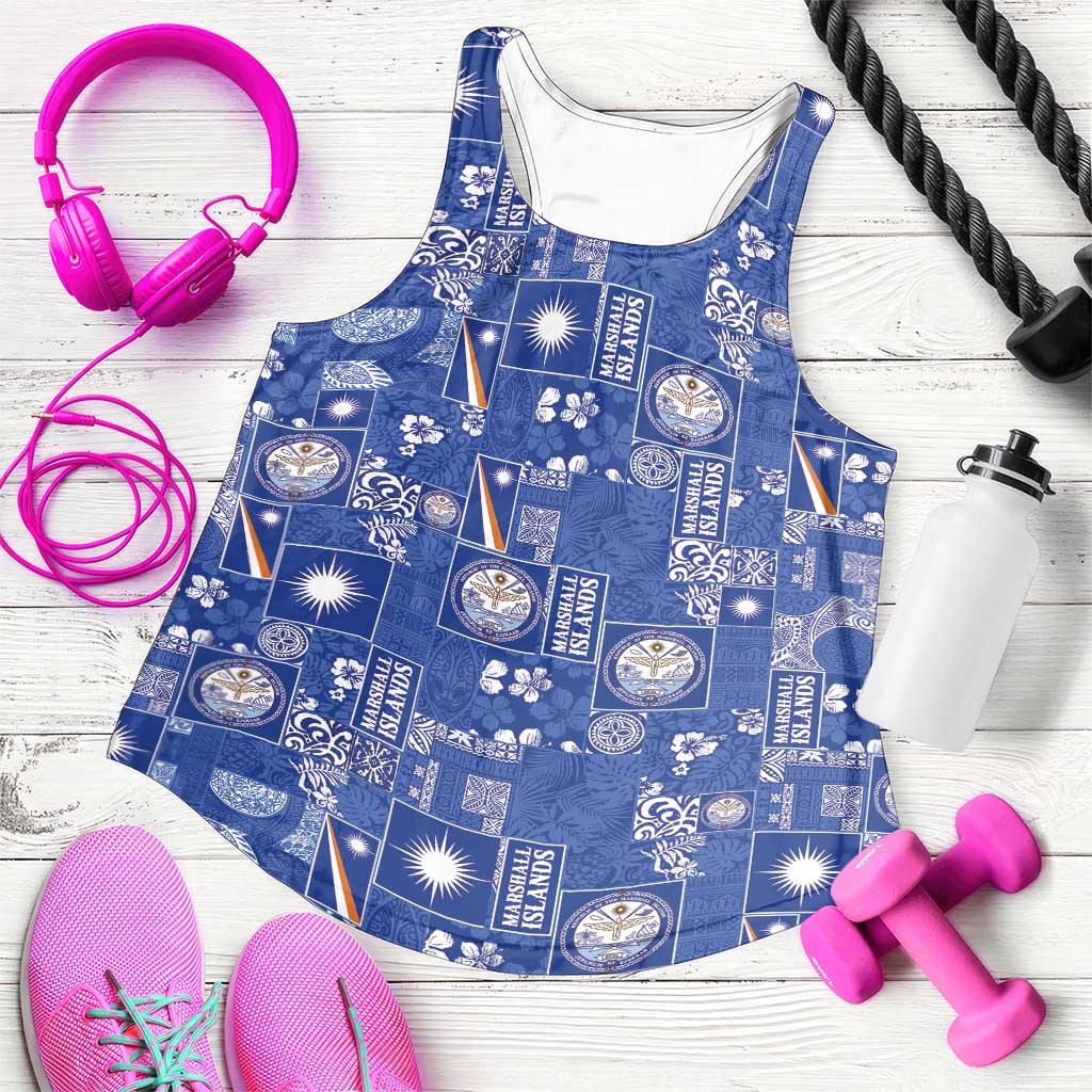 Marshall Islands Merry Christmas Women Racerback Tank Pacific Patchwork Xmas Vibes - Polynesian Pride