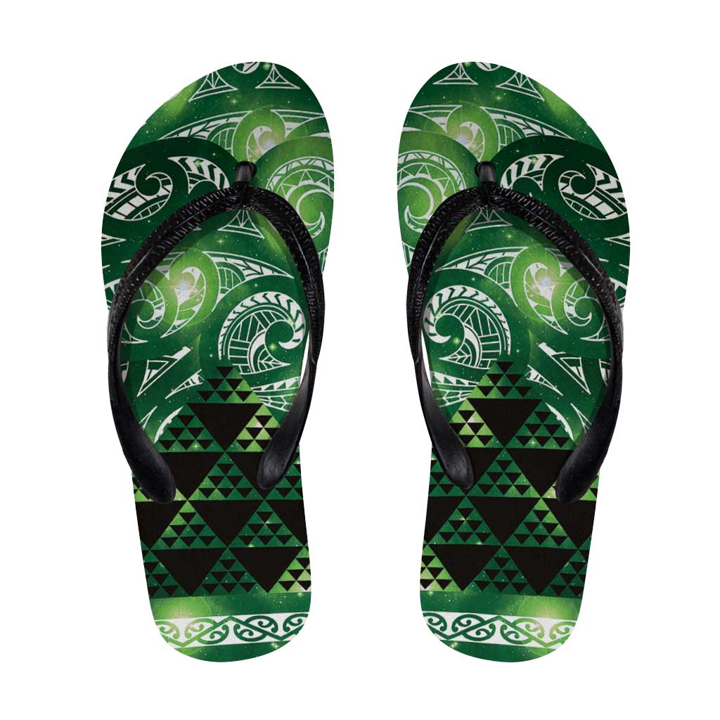 Matariki New Zealand Flip Flops NZ Niho Taniwha Maori New Year Green Galaxy