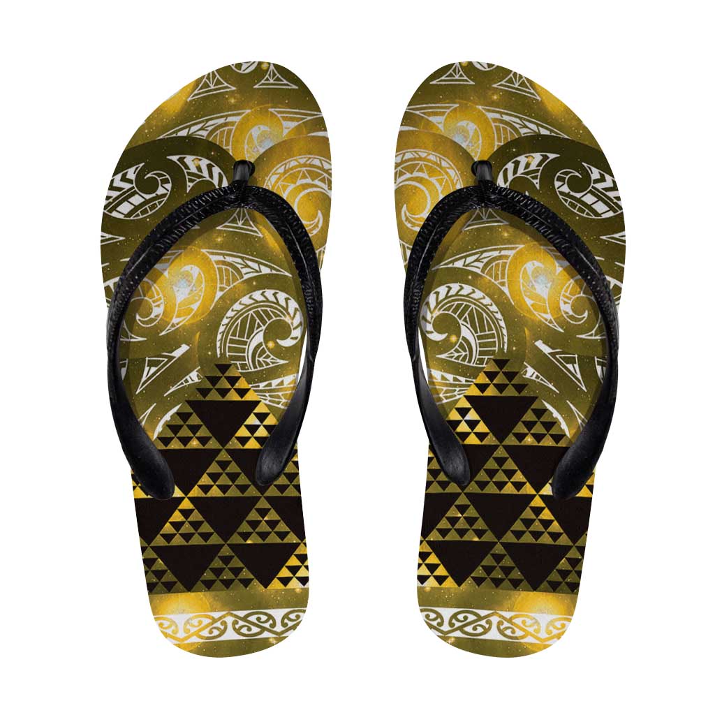 Matariki New Zealand Flip Flops NZ Niho Taniwha Maori New Year Yellow Galaxy
