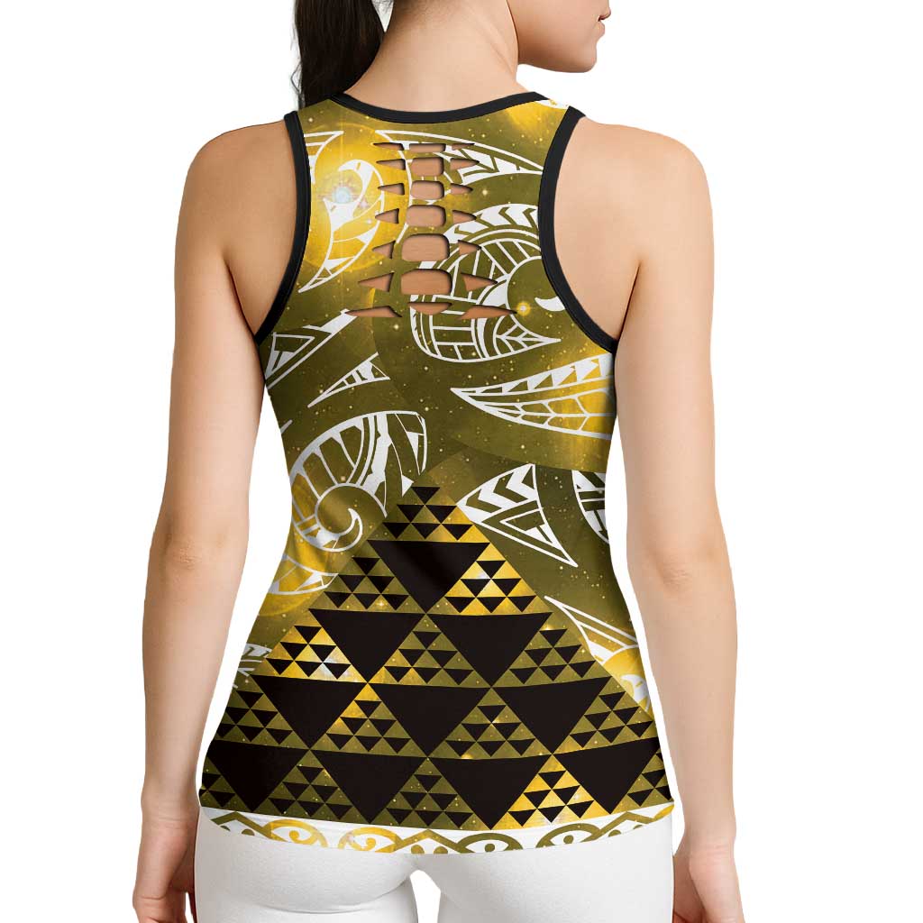 Matariki New Zealand Hollow Tank Top NZ Niho Taniwha Maori New Year Yellow Galaxy LT14 - Polynesian Pride
