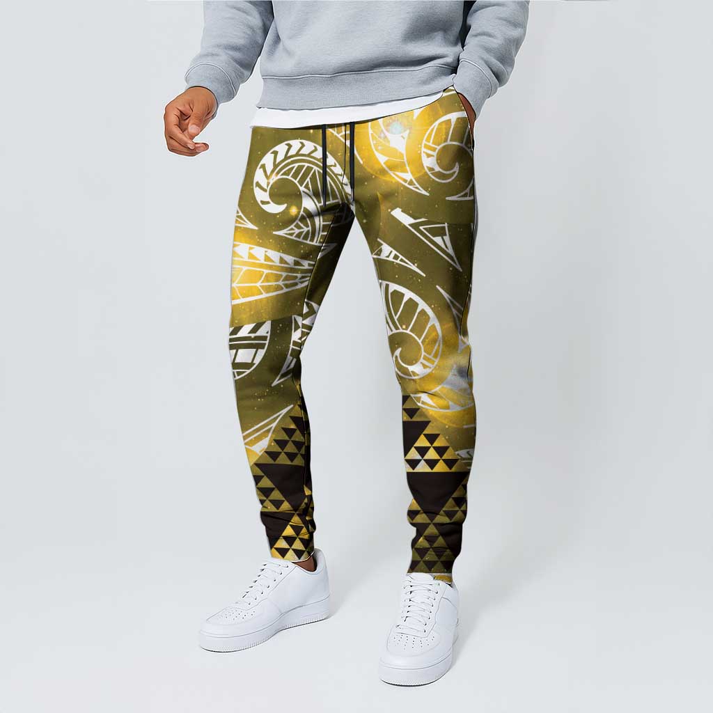 Matariki New Zealand Jogger Pants NZ Niho Taniwha Maori New Year Yellow Galaxy